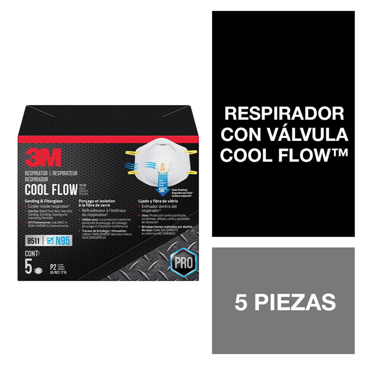 3M - Respirador N95 3M con válvula Cool Flow 8511 5 unidades
