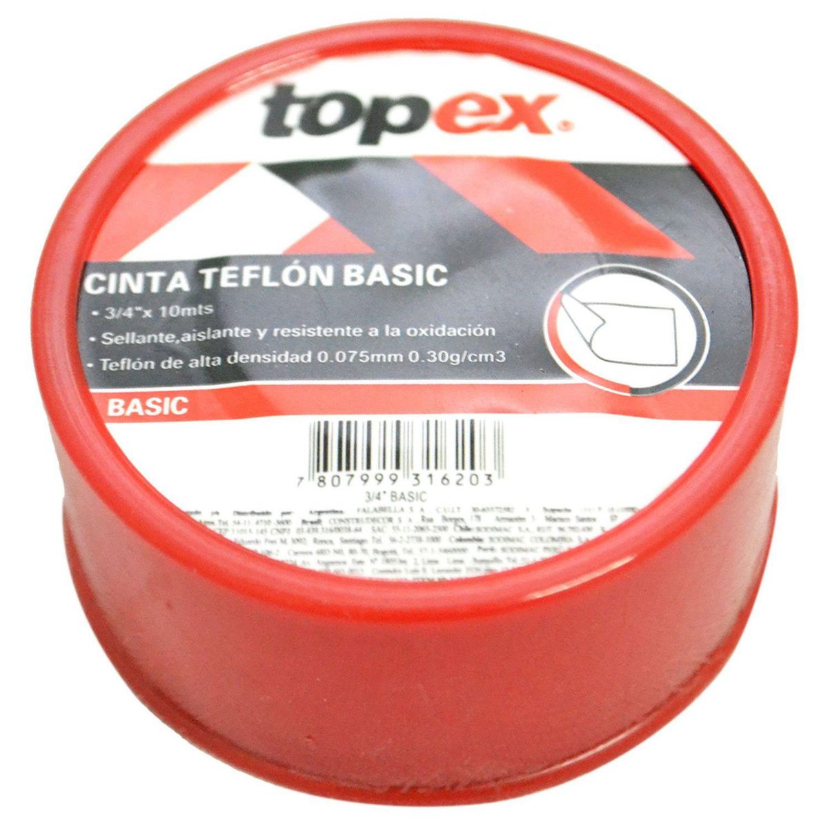 TOPEX - Teflón 3/4 pulgadas 10 m Blanco/rojo