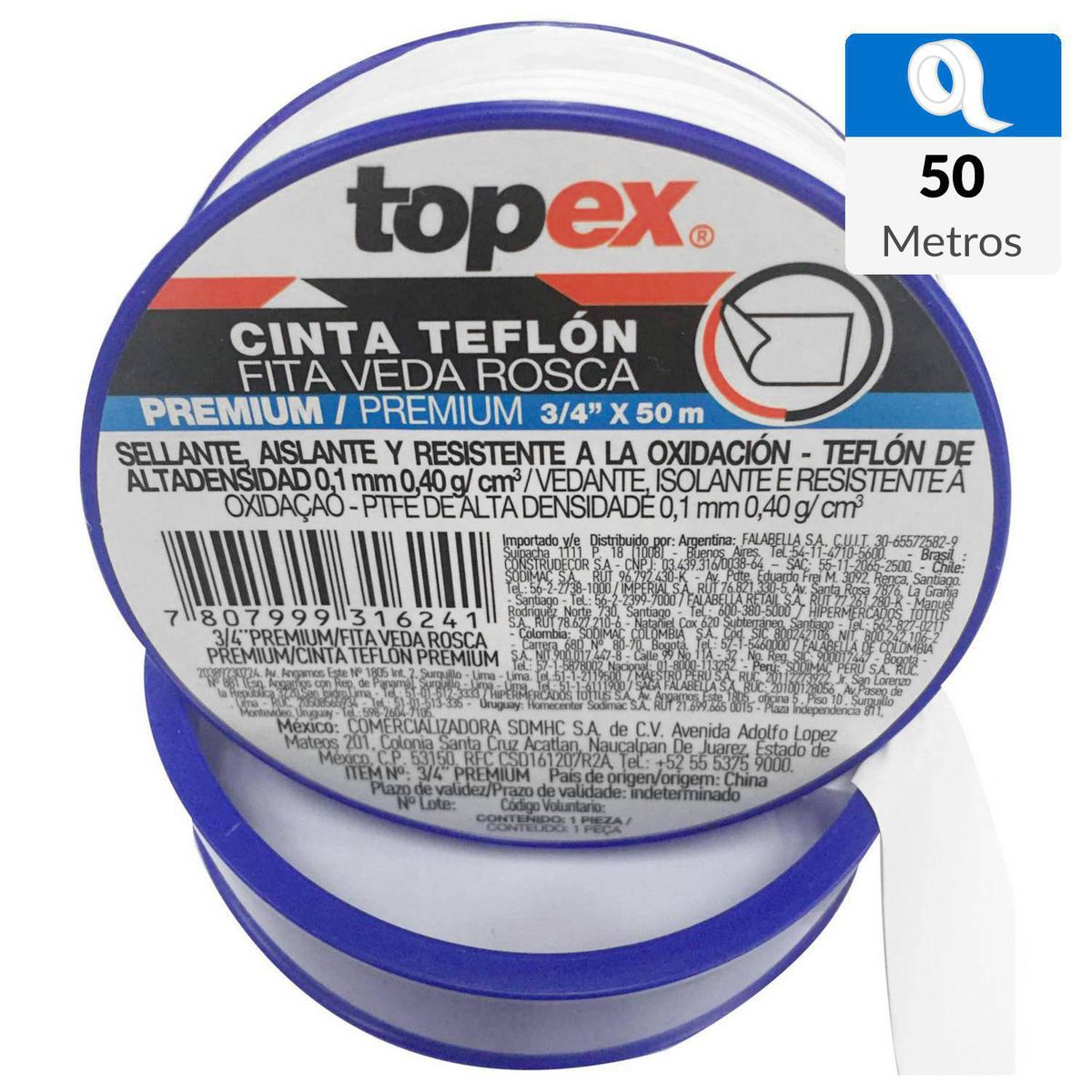 TOPEX - Teflón premium 3/4" 50 m