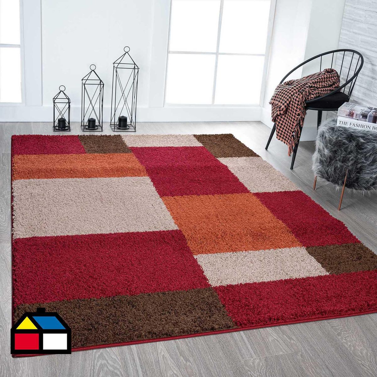 DIB - Alfombra Touch Cuadros 160x230 cm Polipropileno Rojo