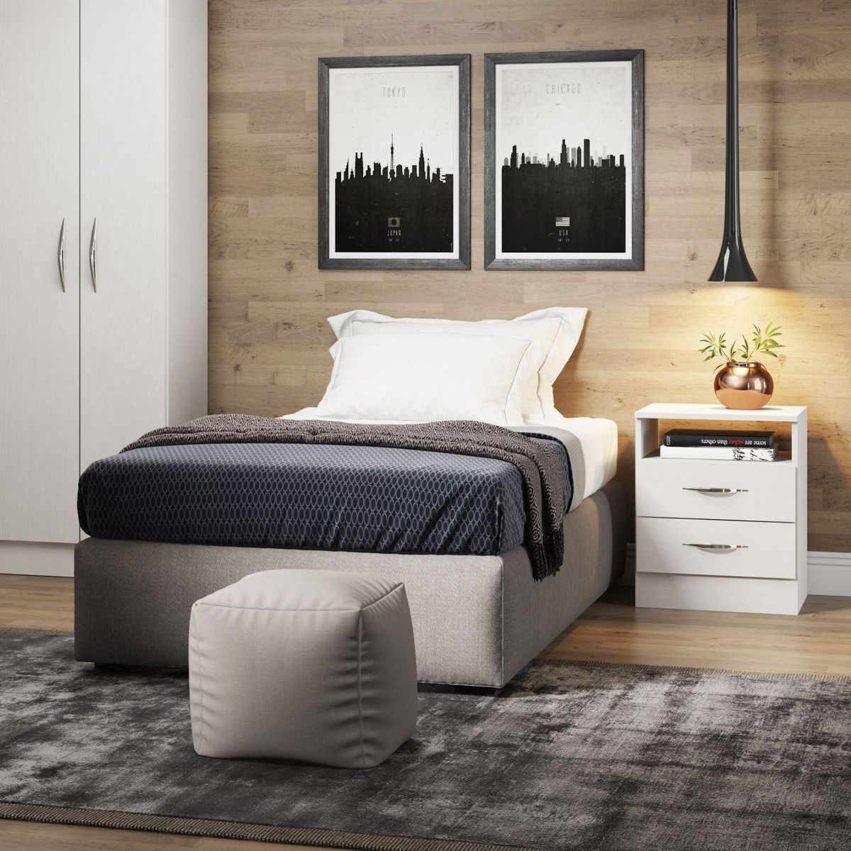 HOGA - Velador 2 Cajón(es) Delfina 36x47x38 cm Blanco