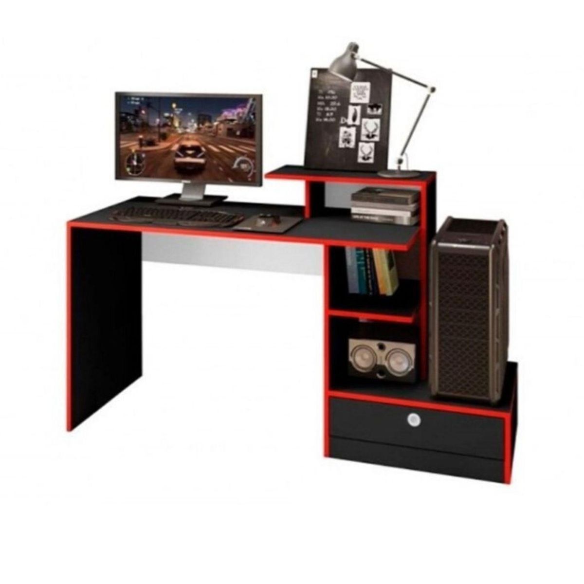 HOGA - Escritorio gamer con cajón negro 89x151x54 cm