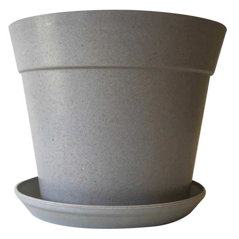 Set Macetero y Plato Biodegradable de Bambú 25x17 cm Gris