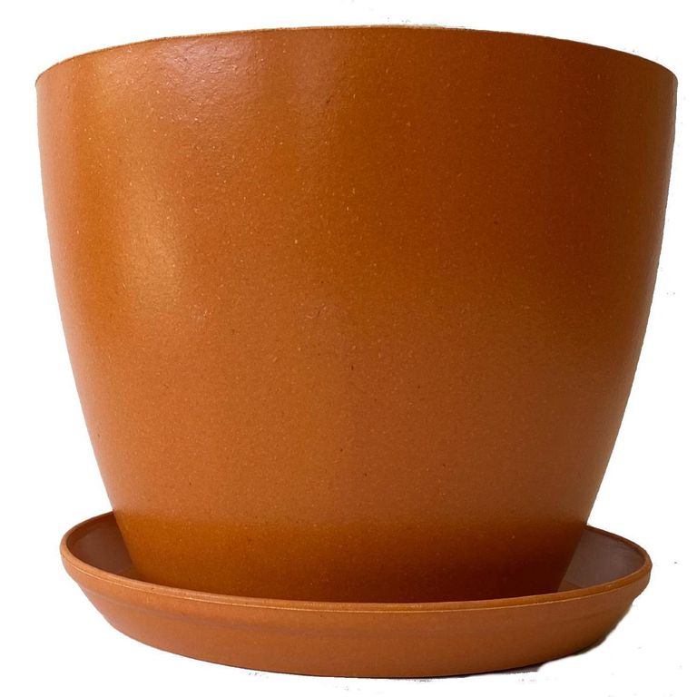 Set Macetero y Plato Biodegradable de Bambú 24x18 cm Terracota