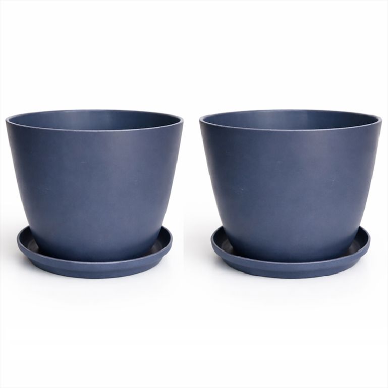 Set 2 Maceteros y Platos Biodegradable de Bambú 24x18 cm Gris