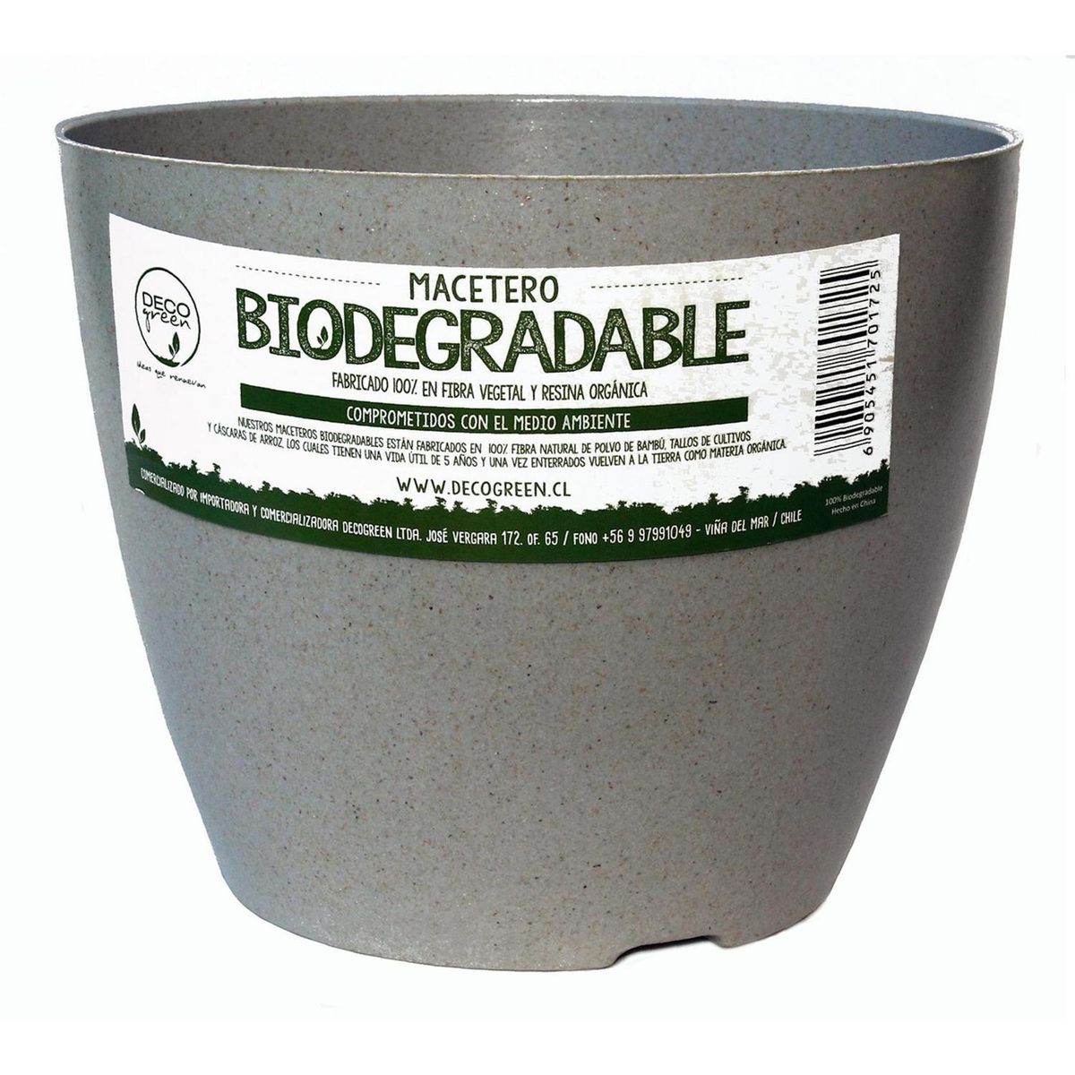 DECOGREEN - Set 2 Maceteros y Platos Biodegradable de Bambú 24x18 Gris