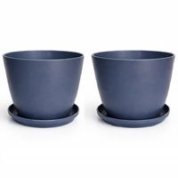 Set 2 Maceteros y Platos Biodegradable de Bambú 24x18 cm Gris