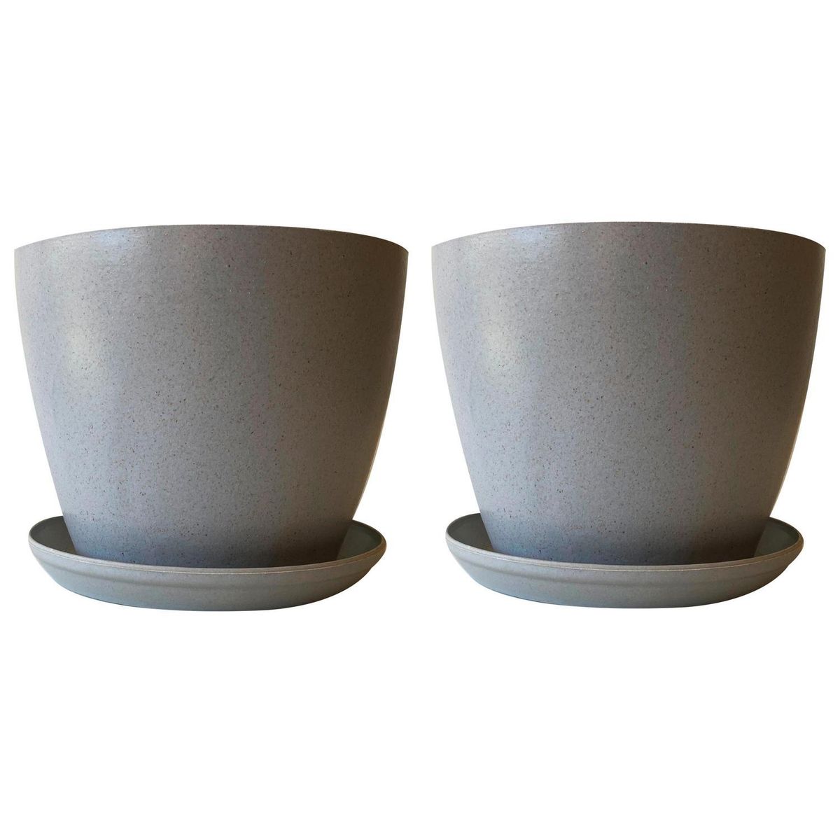 DECOGREEN - Set 2 Maceteros y Platos Biodegradable de Bambú 24x18 Gris