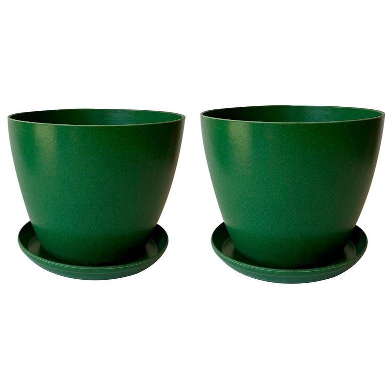 Set 2 Maceteros y Platos Biodegradable de Bambú 24x18 cm Musgo