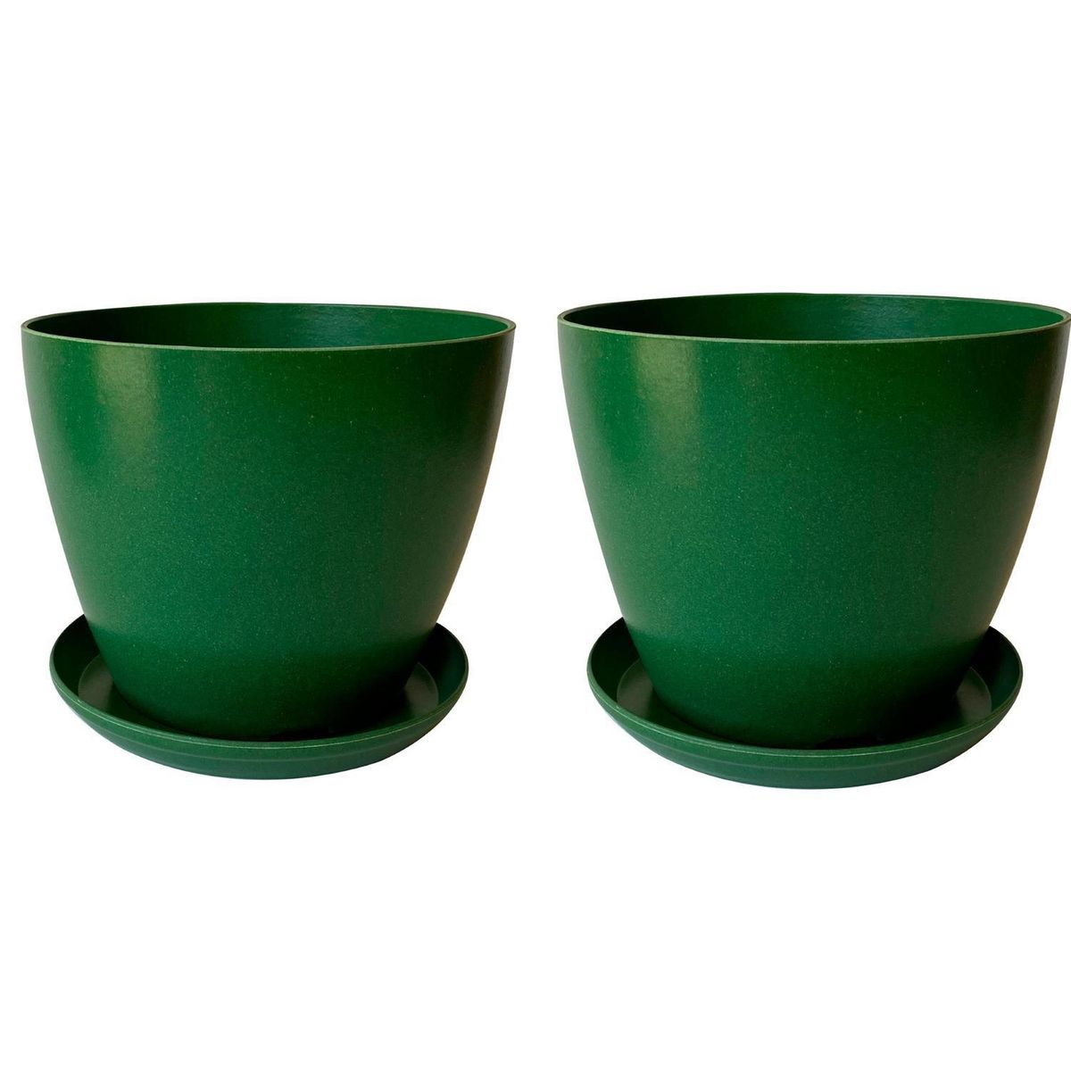 DECOGREEN - Set 2 Maceteros y Platos Biodegradable de Bambú 24x18 cm Musgo