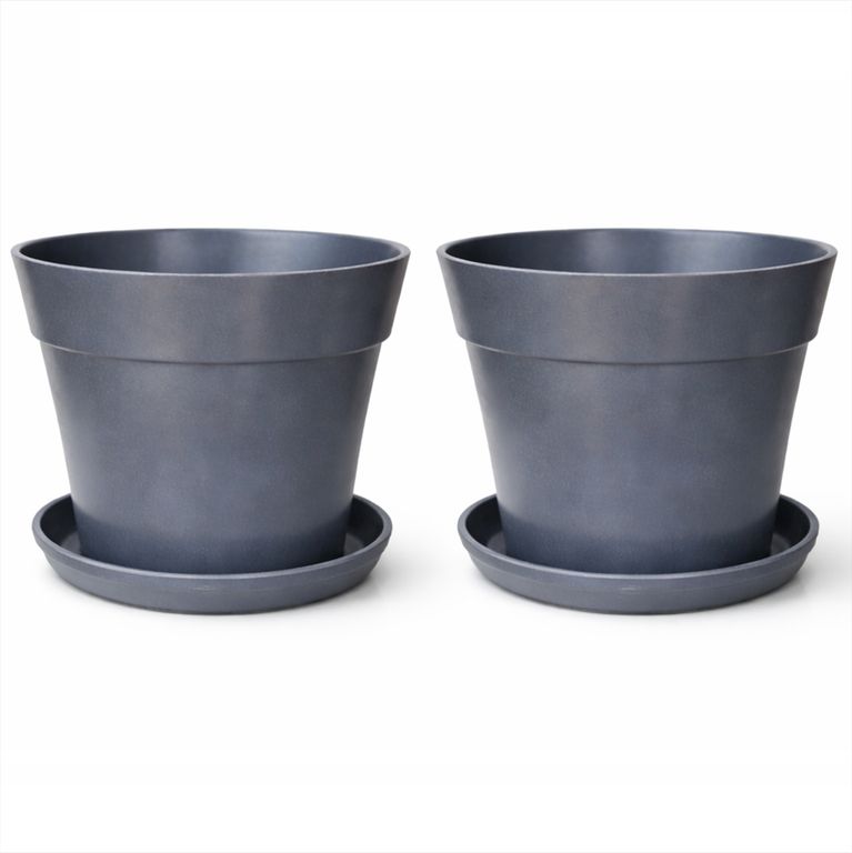 Set 2 Maceteros y Platos Biodegradable de Bambú 25x17 cm Gris