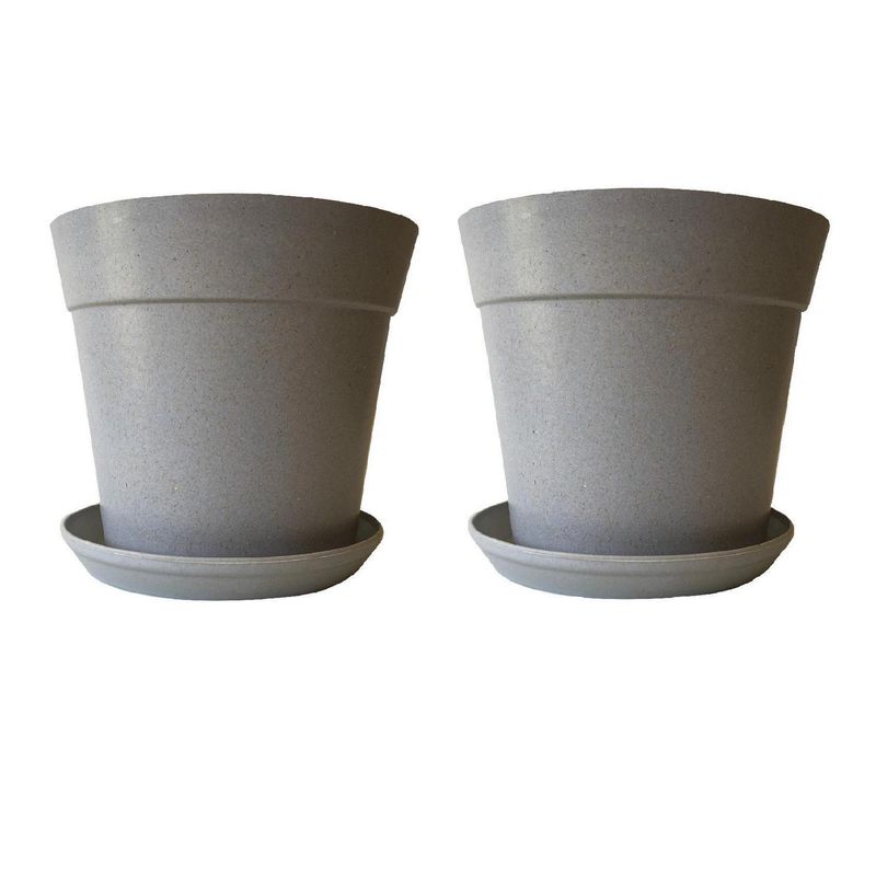 DECOGREEN - Set de 2 Maceteros y Platos Biodegradables Clásico Gris