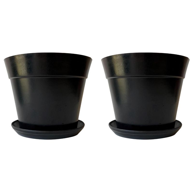 DECOGREEN - Set de 2 Maceteros y Platos Biodegradables Clásico Negro