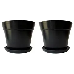 DECOGREEN - Set de 2 Maceteros y Platos Biodegradables Clásico Negro