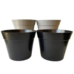 DECOGREEN - Set de 4 Maceteros Biodegradables Clásico, 2 Negros y 2 Grises