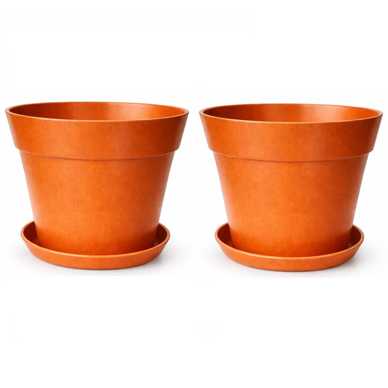 Set 2 Maceteros y Platos Biodegradable de Bambú 25x17 cm terracota