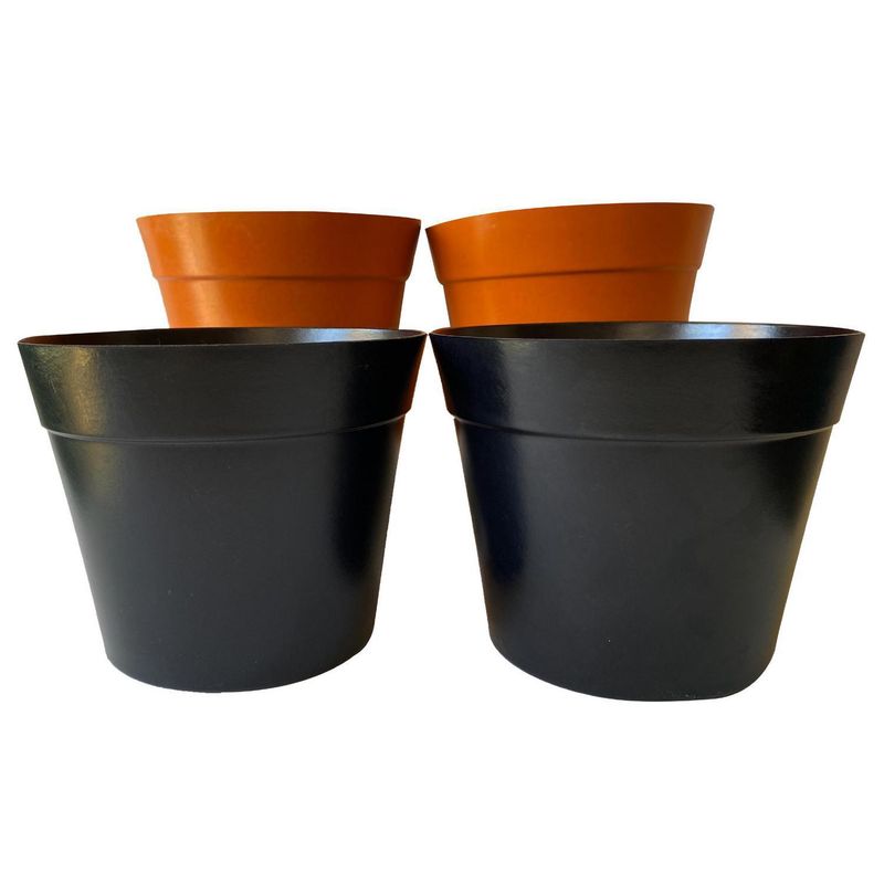 DECOGREEN - Set de 4 Maceteros Biodegradables Clásico, 2 Negros y 2 Terracota