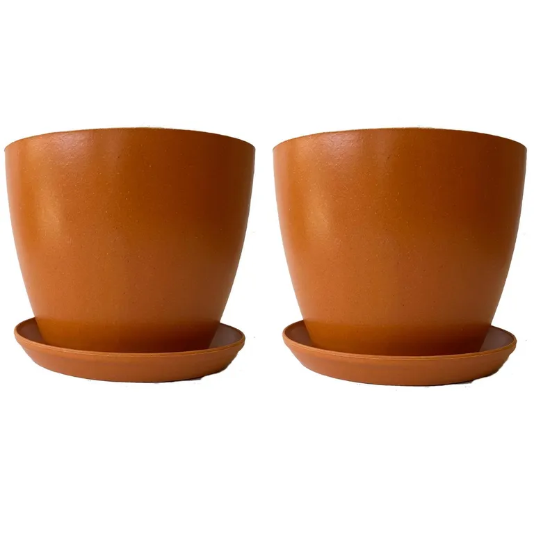 Set 2 Maceteros y Platos Biodegradable de Bambú 24x18 cm terracota