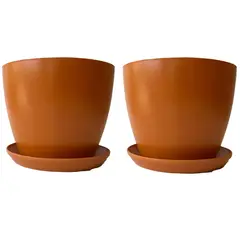 DECOGREEN - Set 2 Maceteros y Platos Biodegradable de Bambú 24x18 terracota