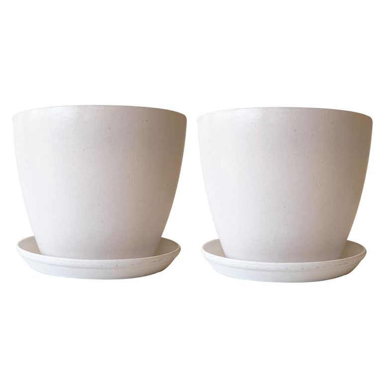 Set 2 Maceteros y Platos Biodegradable de Bambu 24x18 cm Blanco
