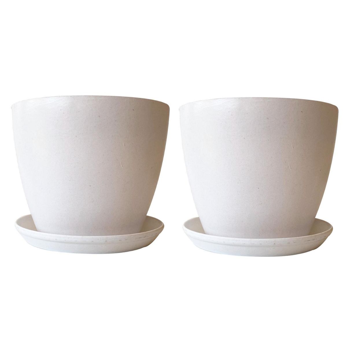 DECOGREEN - Set 2 Maceteros y Platos Biodegradable de Bambú 24x18 cm Blanco