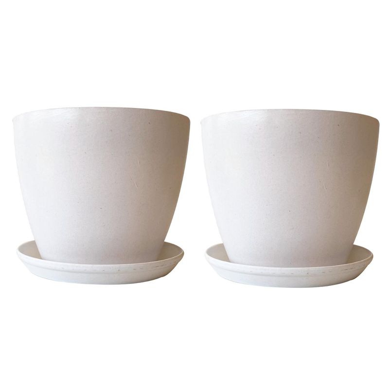 DECOGREEN - Set 2 Maceteros y Platos Biodegradable de Bambú 24x18 Blanco