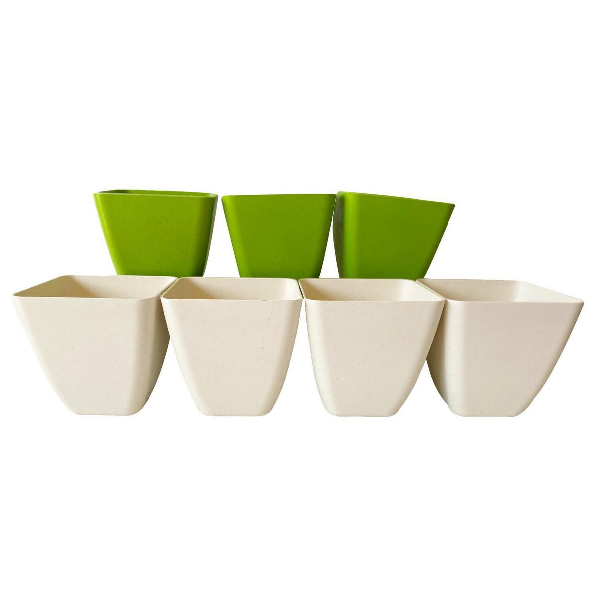 DECOGREEN - Set de 7 Maceteros Biodegradables Cuadrado, 4 Blancos y 3 Verdes