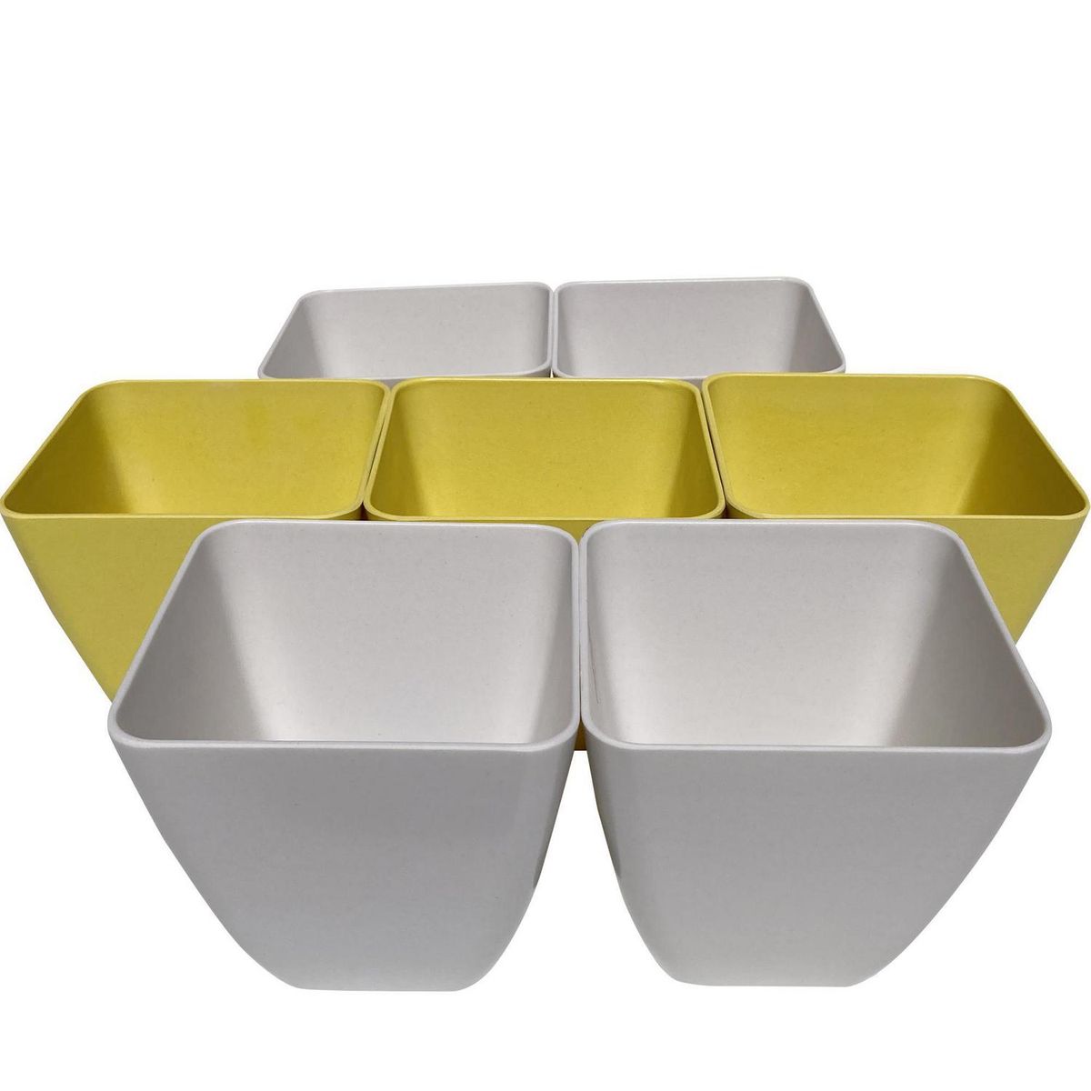 DECOGREEN - Set de 7 Maceteros Biodegradables Cuadrado, 4 Blancos y 3 Amarillos