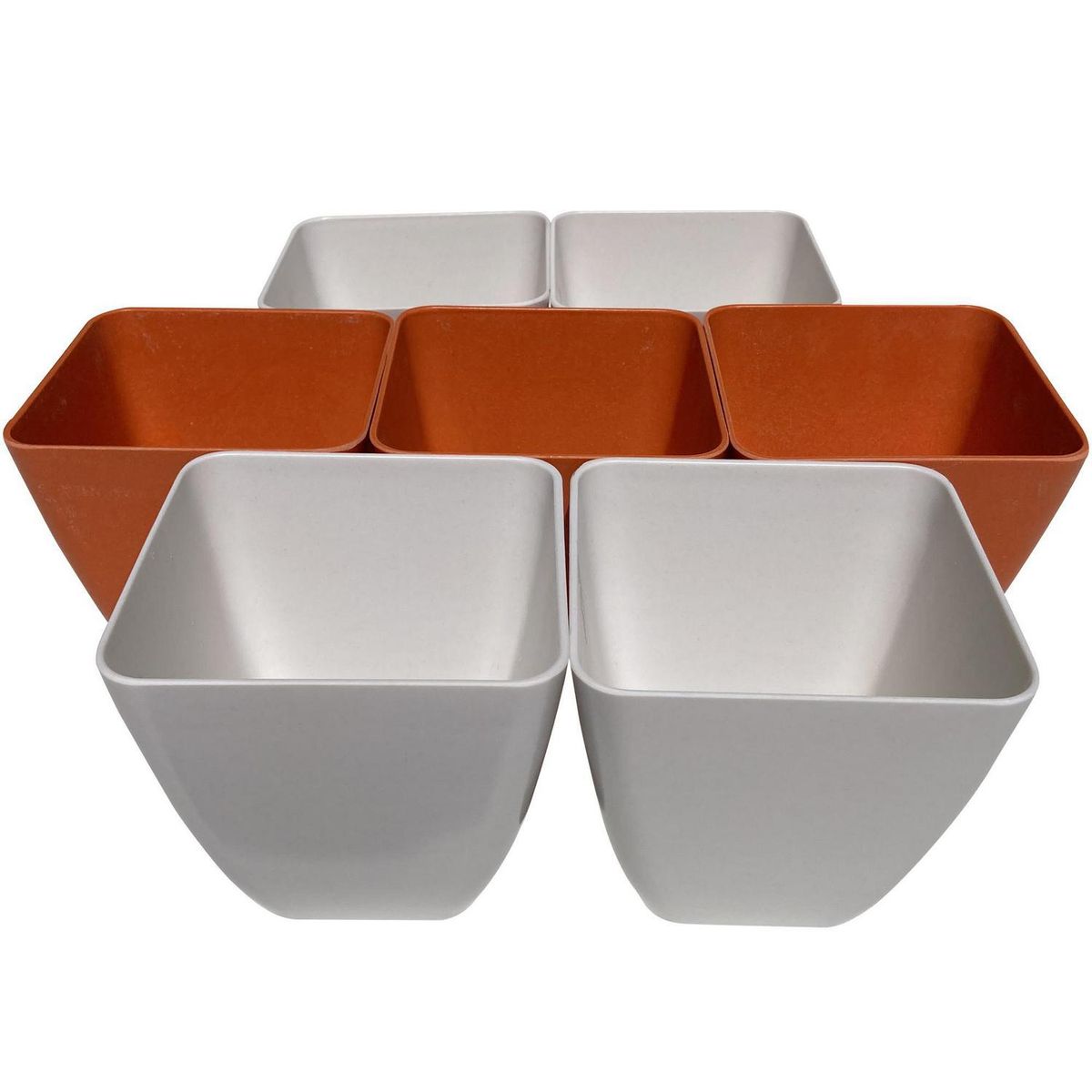 DECOGREEN - Set de 7 Maceteros Biodegradables Cuadrado, 4 Blancos y 3 Naranjos