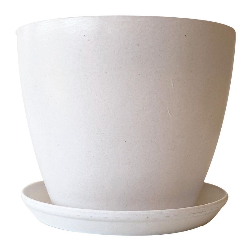 DECOGREEN - Set Macetero y Plato Biodegradable de Bambú 24x18 Blanco