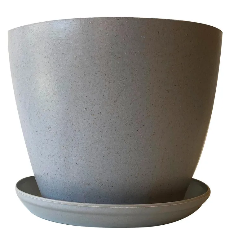 Set Macetero y Plato Biodegradable de Bambú 24x18 cm Gris