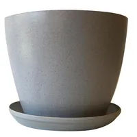 Set Macetero y Plato Biodegradable de Bambú 24x18 cm Gris