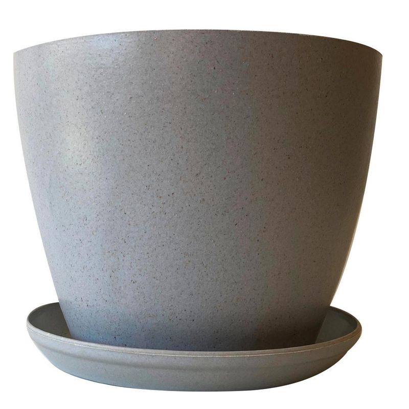 DECOGREEN - Set Macetero y Plato Biodegradable de Bambú 24x18 Gris