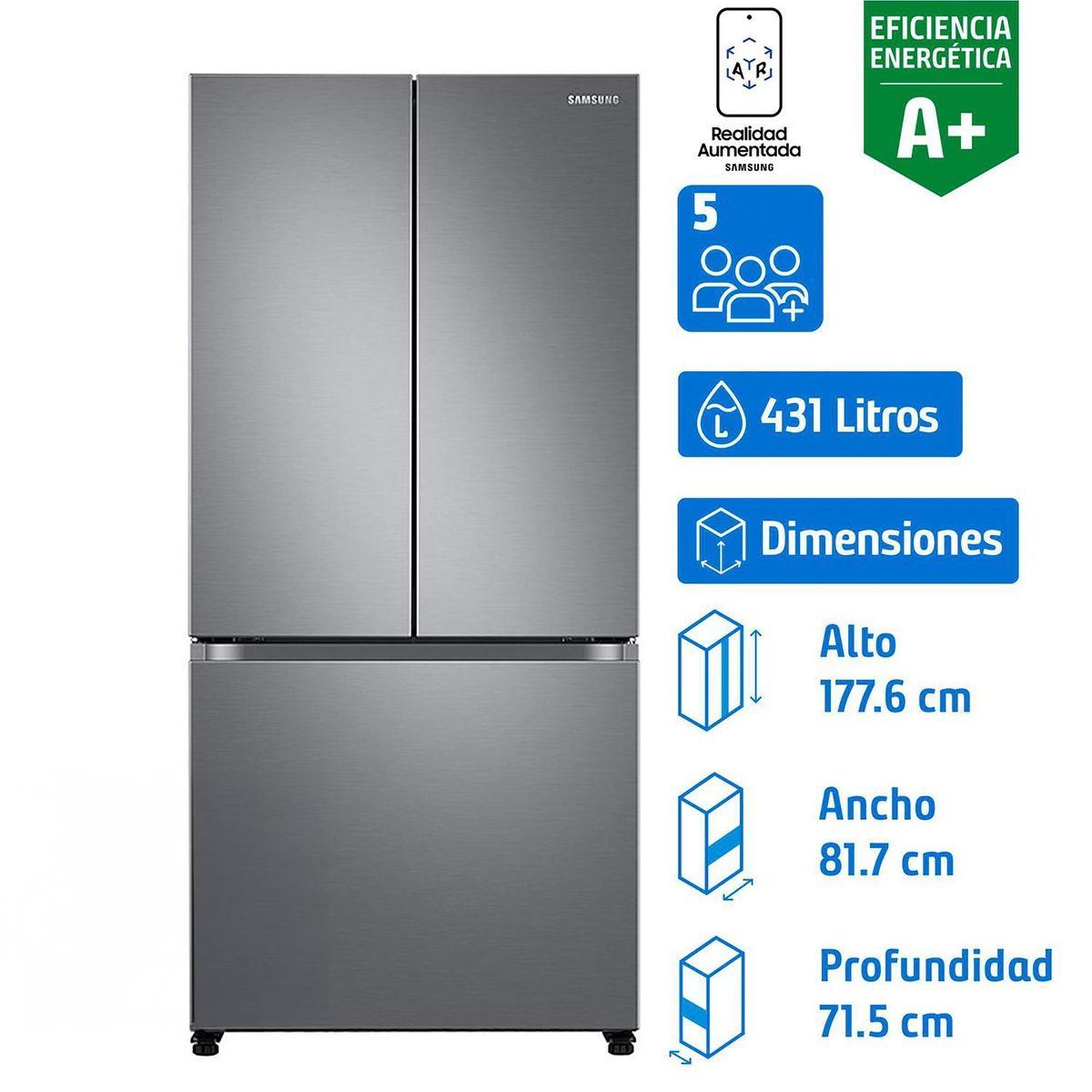 SAMSUNG - Refrigerador French Door No Frost 431 Litros Refined Inox RF44A5002S9/ZS