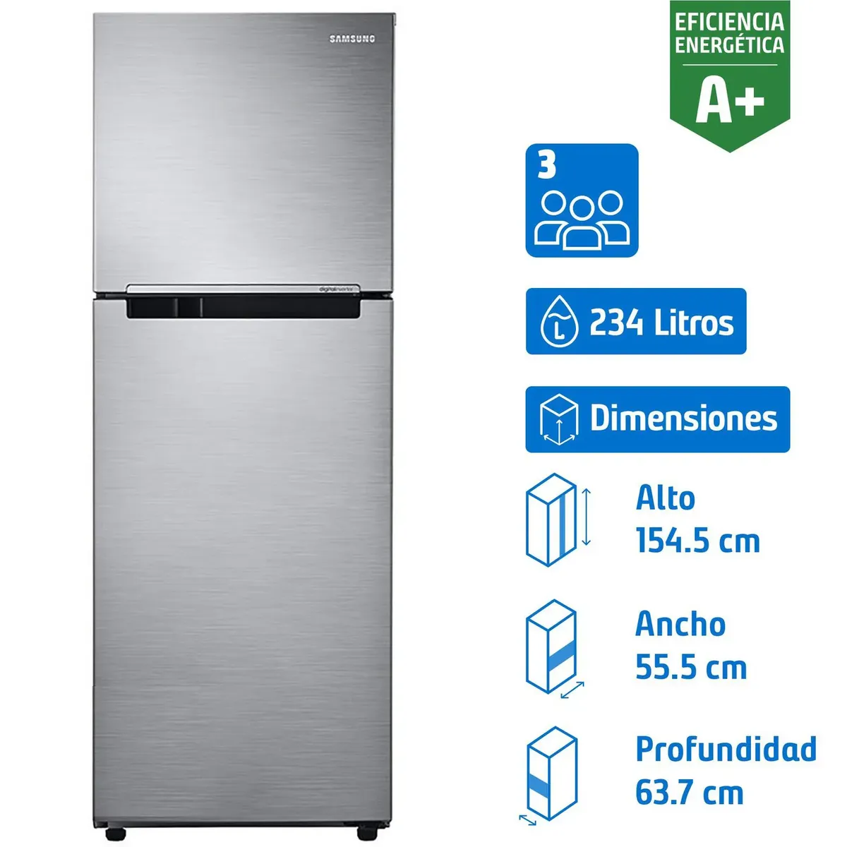 SAMSUNG - Refrigerador Top Freezer No Frost 234 Litros Inox RT22FARADS8/ZS