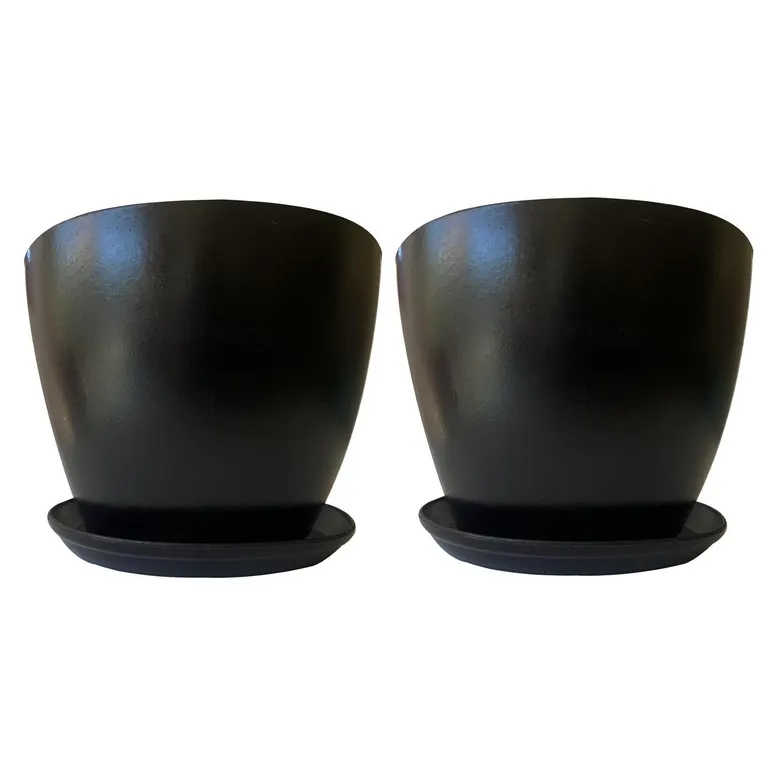 Set 2 Maceteros y Platos Biodegradable de Bambú 25x17 cm Negro