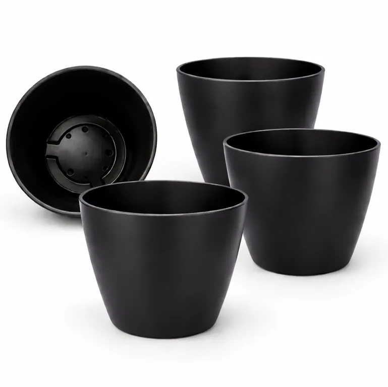 Set 4 Maceteros Biodegradables de Bambú 25x17 cm Negro