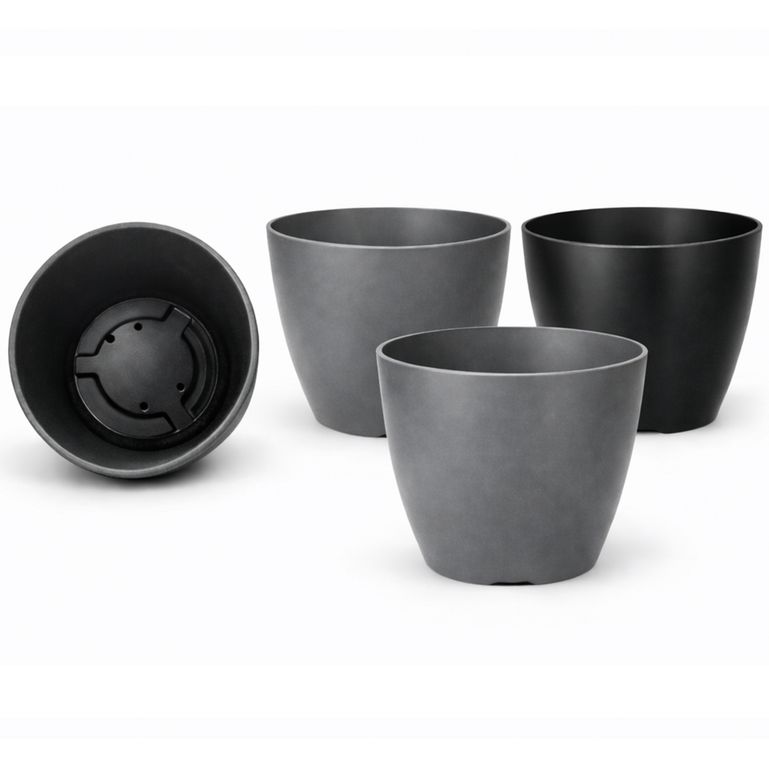 Set de 4 Maceteros Biodegradables Actual, 2 Negros y 2 Grises