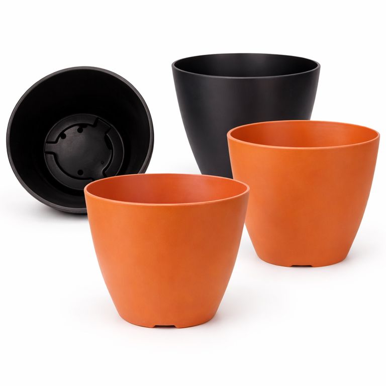 Set de 4 Maceteros Biodegradables Actual, 2 Negros y 2 Terracota