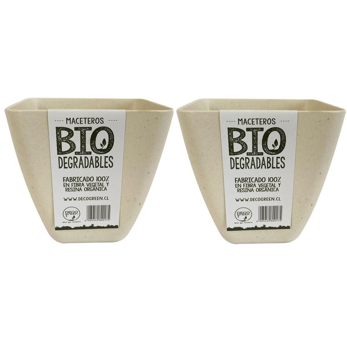 DECOGREEN - Set 2 Maceteros y Platos Biodegradable de Bambú 13.3x12.4 cm Blanco