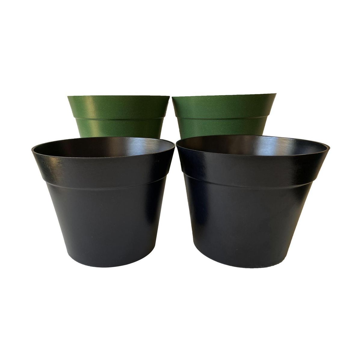 DECOGREEN - Set de 4 Maceteros Biodegradables Clásico, 2 Negros y 2 Musgo