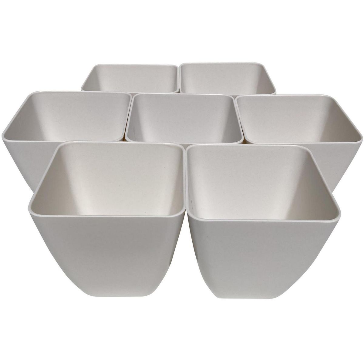 DECOGREEN - Set 7 Maceteros Biodegradables Cuadrados de Bambú 13.3x12.4 cm Blanco