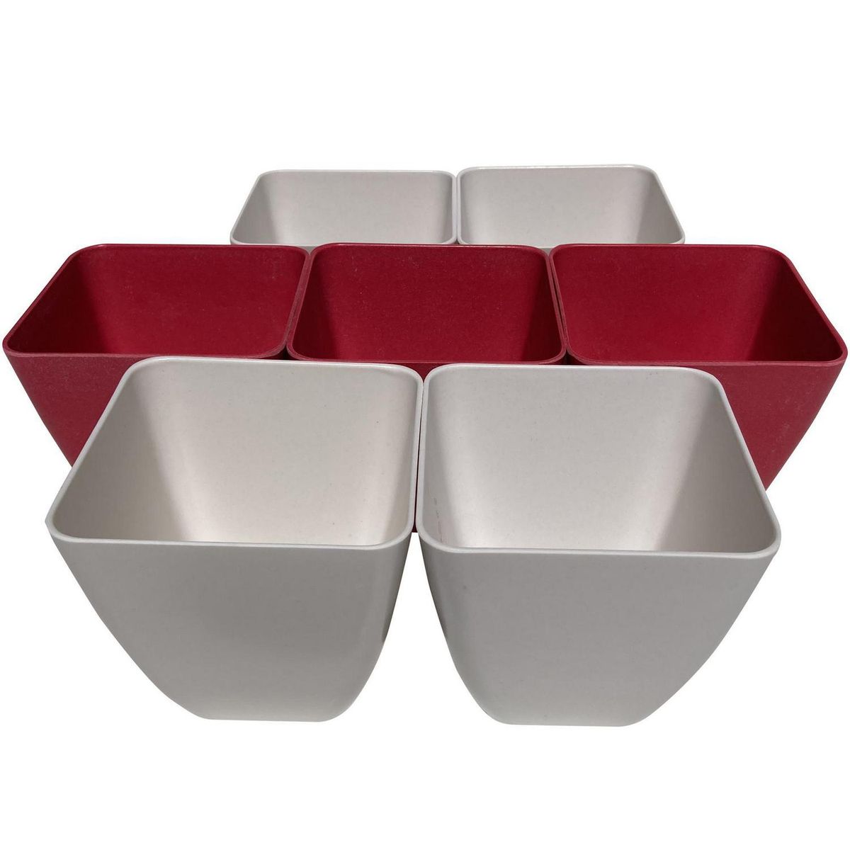 DECOGREEN - Set de 7 Maceteros Biodegradables Cuadrado, 4 Blancos y 3 Coral