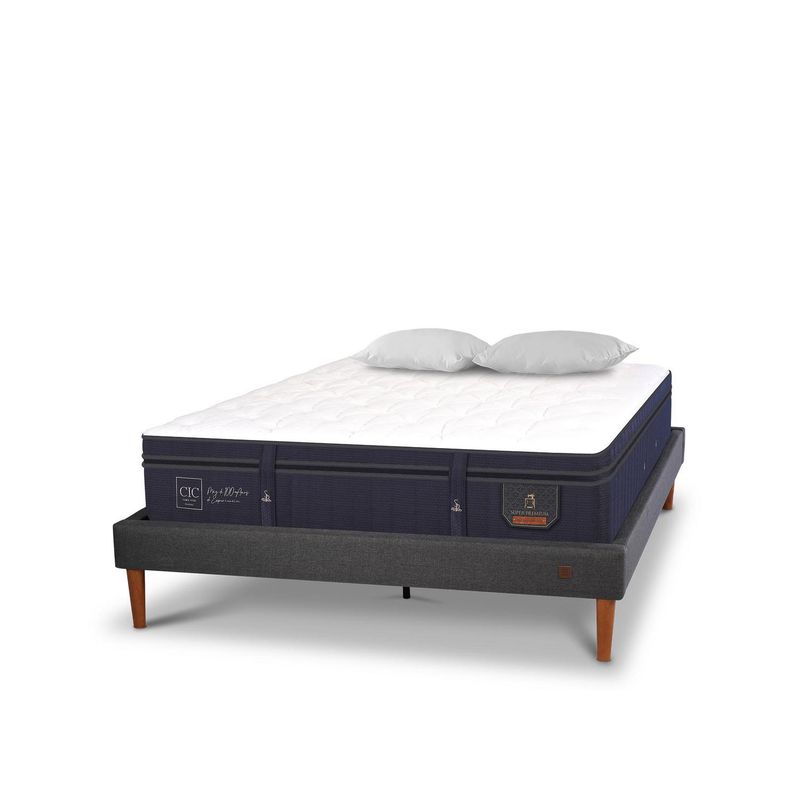 CIC - Cama Europea 2 plazas Curve Super Premium  Blanco/gris
