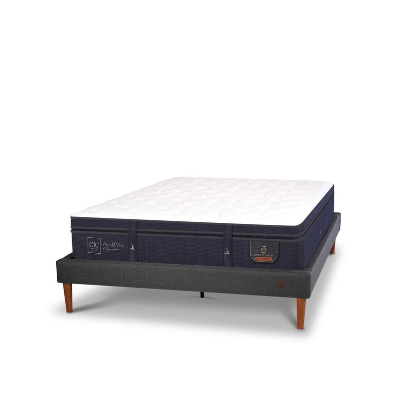 CIC - Cama Europea 2 plazas Curve Super Premium  Blanco/gris
