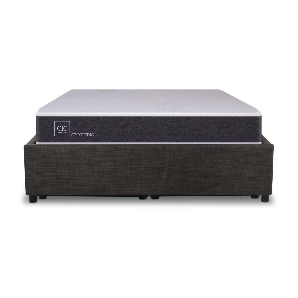 CIC - Cama 2 plazas Box Spring Space Box Ortopedic Blanco/Negro