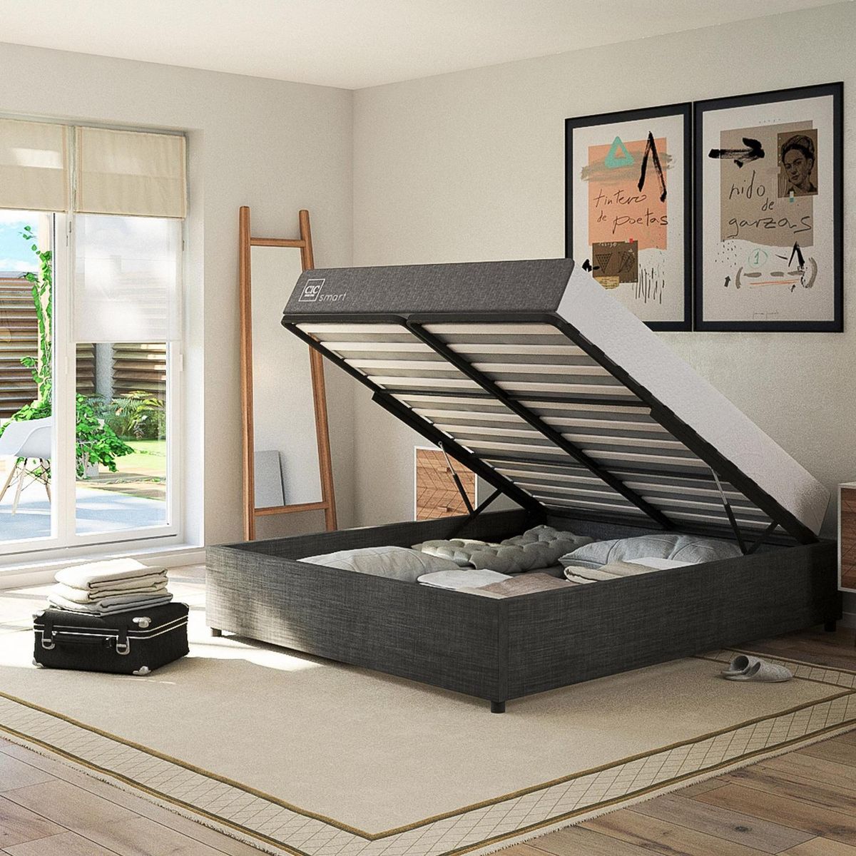 CIC - Cama 2 plazas Box Spring Space Box Ortopedic Advance Blanco/Negro