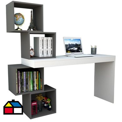 Escritorio 4 nichos Grafito blanco 144.5x154x45