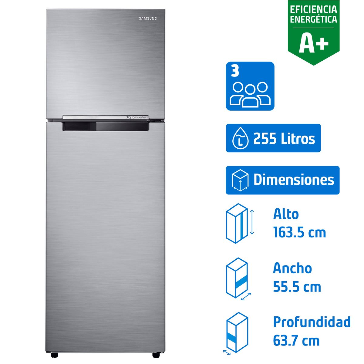 SAMSUNG - Refrigerador Top Freezer No Frost 255 Litros Inox RT25FARADS8/ZS