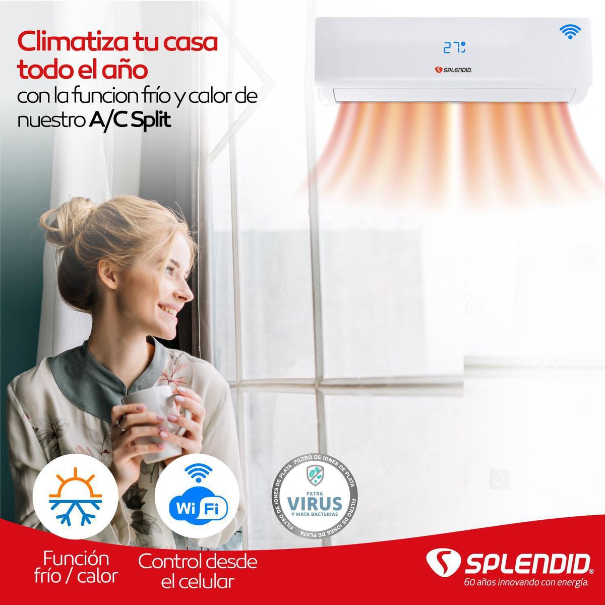 SPLENDID - Aire acondicionado split inverter 9000BTU frio/calor WIFI